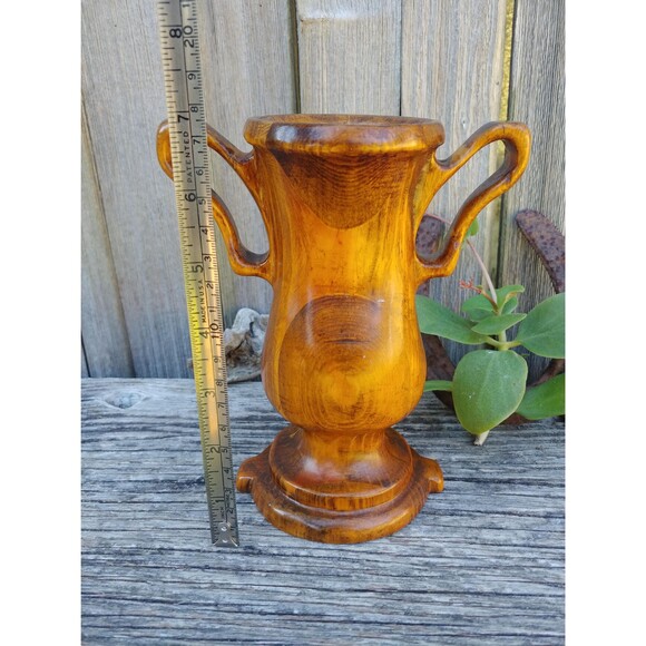 Vintage Milled Wood Trophy Cup Vase, Mod Dry Flower Vase Wood Home Decor - Picture 10 of 10